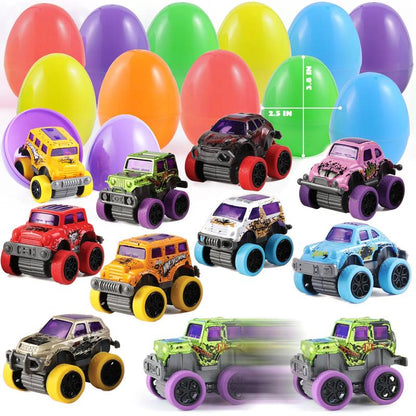 PlayNest™ 12Pcs Easter Eggs Packed with Pull Back Monster Cars and Trucks