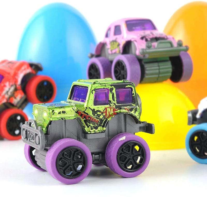 PlayNest™ 12Pcs Easter Eggs Packed with Pull Back Monster Cars and Trucks